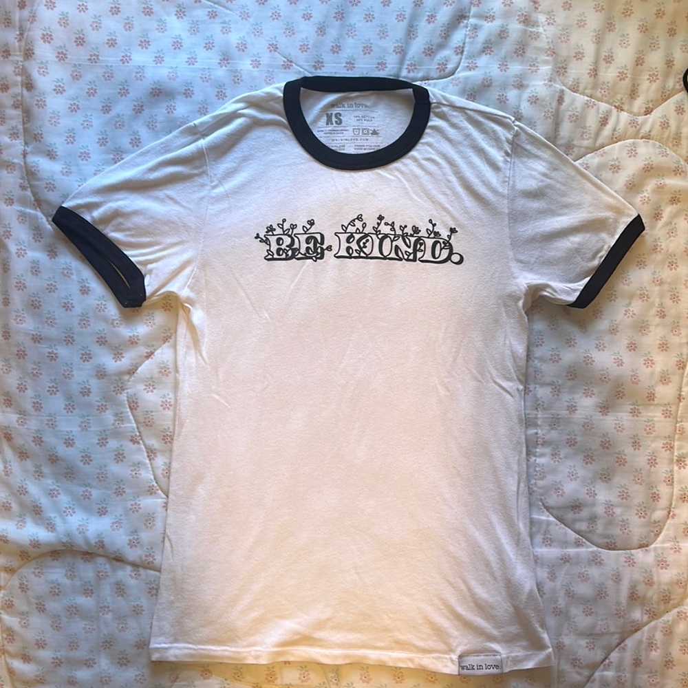 Walk in love. Super soft ringer tshirt. Be Kind.